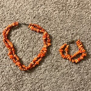 Orange Beaded Necklace and Bracelet Set
